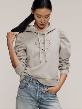 ANTHROPOLOGIE Maeve Puff-Sleeve Grommet Heart Sweatshirt